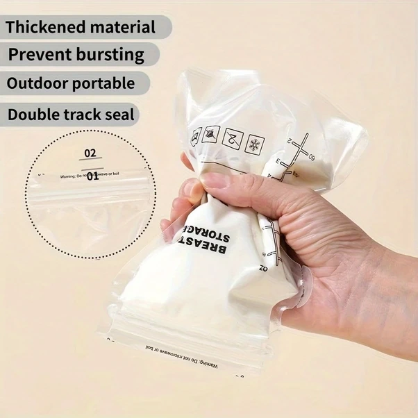 Gateesat 30 Adet Çift Katlı Göğüs Sütü Saklama Poşeti Ölçekli Pratik Temizlenir