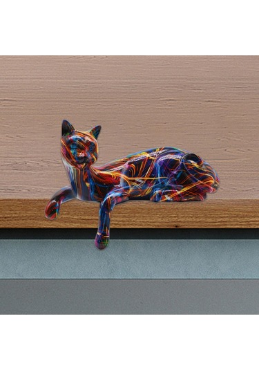 Suntek Uyuklayan Kedi Figürü Masa Süsü 8x3.5x6 Inç Reçine 21,2x9x15cm