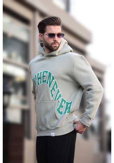 Madmext Çağla Yeşili Kapüşonlu Baskılı Cep Detaylı Erkek Sweatshirt E7065 Çağla Yeşili