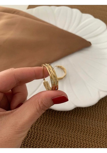 Çelik 4 Sıra Beşgen Halka Küpe Çok Renkli