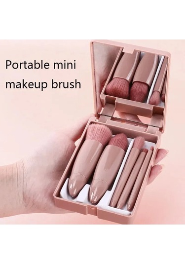 Shineyee Taşınabilir Mini Güzellik Fırçası Seti - 5 Farklı Fırça Göz Farı, Pudra, Allık - Yumuşak Sentetik Tüyler - Yolculuk İçin Ideal - Ayna Kılıfı İle
