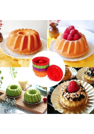 Silikon Mini Kek Pasta Kurabiye Kalıbı 6 Adet Muffin Cupcake Kalıbı Çok Renkli