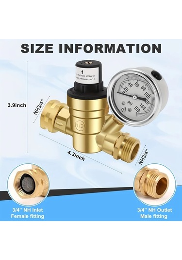 Xuweiwei 1 Adet Rv Su Basınç Regülatörü Göstergeli Ayarlanabilir Pirinç Kamp Karavan