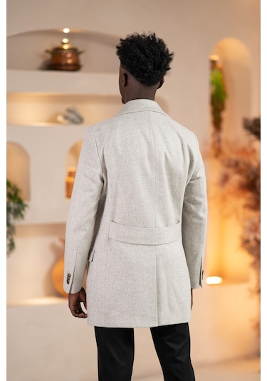 Paul Martin İtalyan Yaka Yünlü Kruvaze Kaşe Kaban Gri