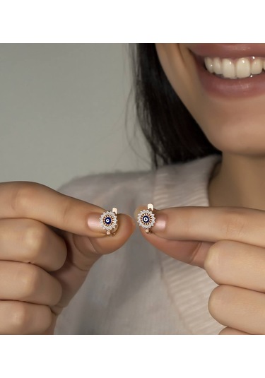 Mineli Nazarlı Gümüş Çocuk Küpesi