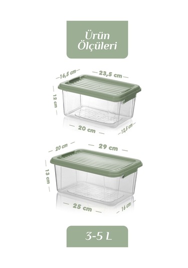 2'li Set Kilit Kapaklı Un Bakliyat Erzak Kabı - Çok Amaçlı Düzenleyici Deterjan Saklama Kutusu 3l-5l Yeşil