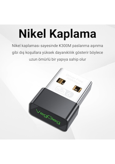 Veggieg 300 Mbps Wifi 6 Çift Bant Kablosuz Alıcı Verici Nano Usb Adaptör