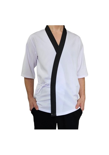 Formteks Sushi Şef Kimono Ceketi Beyaz Çizgili Kırmızı