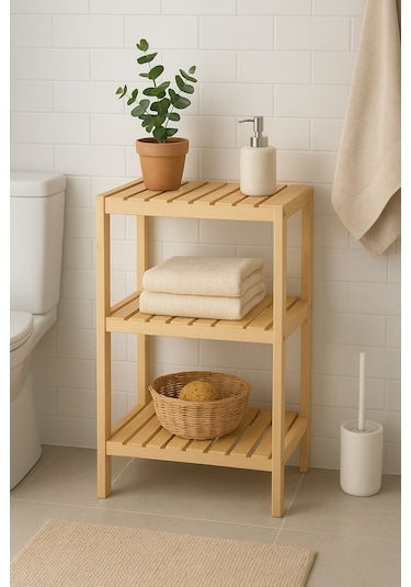 Çok Amaçlı 3 Katlı Ahşap Raf Ahşap - Beyaz