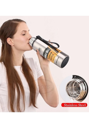 Novahub Büyük Kapasiteli Paslanmaz Çelik Termos Gümüş Kaplı Şişe 1000 Ml Gümüş