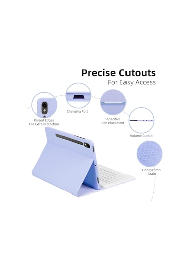 Jeemson Samsung Galaxy Uyumlu Tab S7/s8/s9/s9 Fe 11" İçin 7 Renkli Işıklı Bluetooth Klavye + Korumalı Kılıf, Kalem Dolabı Ve Multi-açı Ayarı, Hafif Mor