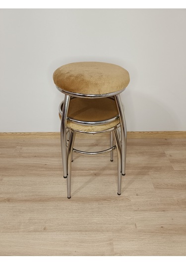 Evko Mobilya Tabure, Bar Taburesi, 2'li Tabure, Metal Ayaklı Tabure - Kahverengi