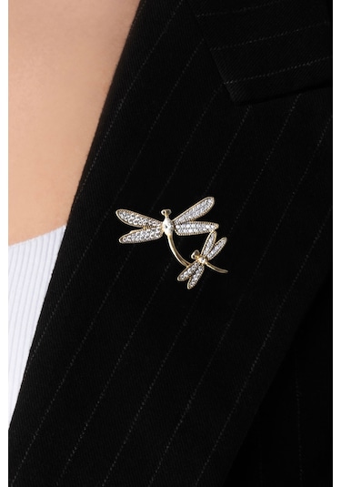 Yusufçuk 18 Ayar Sarı Altın Kaplama Gümüş Broş Sarı