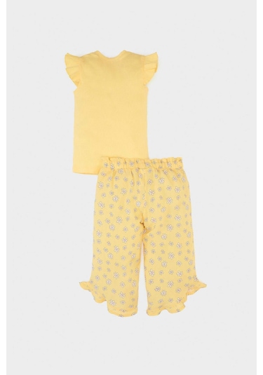 DeFacto Kız Bebek 2'li Takım Kısa Kollu Tişört Çiçekli Krinkıl Viskon Pantolon E7798A525SMYL142