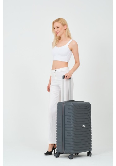 Keo-plus Gri Orta Boy Silikon Kırılmaz Pp Valiz Siyah