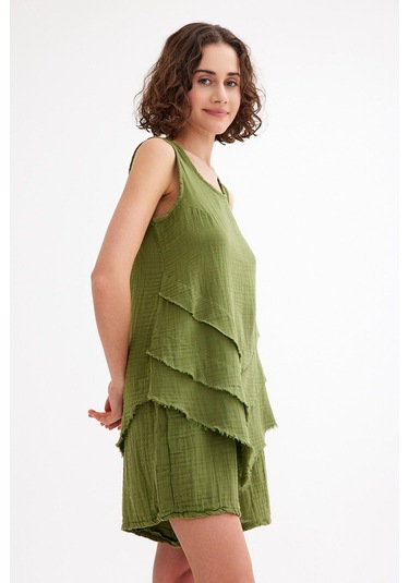 Pamuk Müslin Üçgen Bluz - Şık Ve Rahat Yaz Tasarımı Yeşil