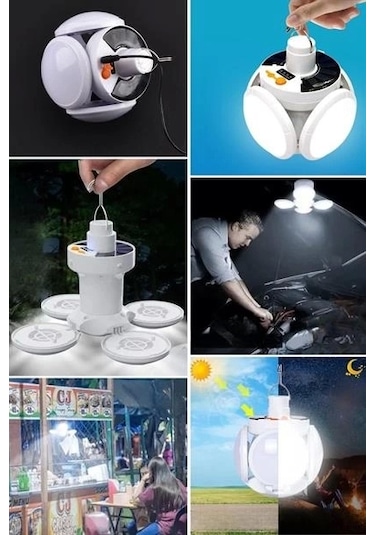 5 Led'li 3 Farklı Işık Modlu Açılıp Kapanabilir Led Kanatlı Güneş Enerjili Solar Aydınlatma Asılabilir Kamp Feneri
