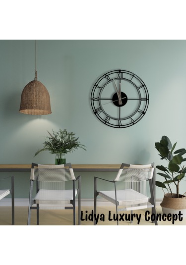 40 Cm Siyah Metal Duvar Saati Sessiz Akar Mekanizma Roma Raka... Siyah