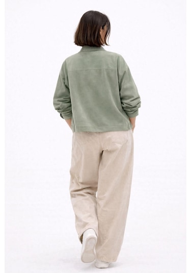 Kadın Oversize Basic Gabardin Mevsimlik Polo Yaka Ceket-385 Çağla Yeşili