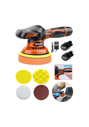 Dragro Alman DRG-598POL Vf Orbital Devirli Kömürsüz Akülü Polisaj Cila Makinesi Turuncu