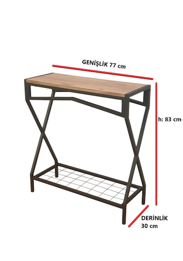 Metal Dresuar Ahşap Raflı Stand Çok Amaçlı Salon Ve Hol Rafı Siyah