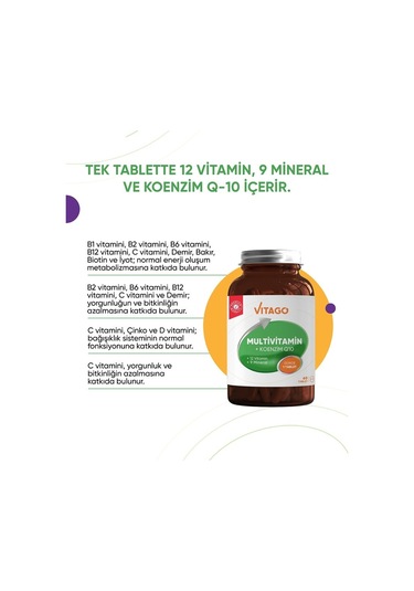 Vitago Multivitamin Koenzim Q-10 Takviye Edici Gıda 60 Tablet