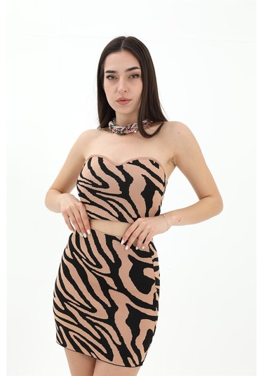 Zebra Desen Etek - Camel - Camel