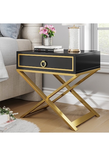 Jasmin Gold Metal Siyah Komodin