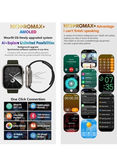 Watch9 Hk9 Pro Max Plus 2024 Fotoğraf Albümü Kulaklık Bağlantısı Upgrade Versiyon 3 Kordon