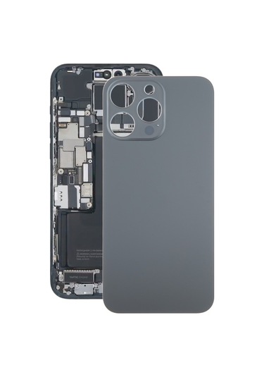 Rogfer İphone Uyumlu 15 Pro Max İçin Cam Pil Arka Kapağı Siyah Siyah Siyah