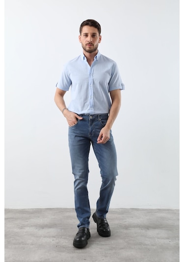 Banny Jeans Erkek Likralı Regular Fit Düz Jean Pantolon Mavi Mavi