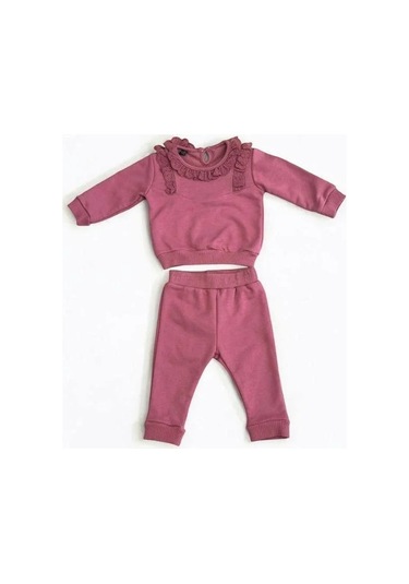 Cantoy Kız Bebek Çocuk Dantelli Eşofman Takım-15109 Mürdüm