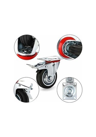Flybuy 75mm Mobilya Taşıma Tekerleri, 4 Adet, 2x Döner+frenli, 360 Dönme, 200kg Kapasite -
