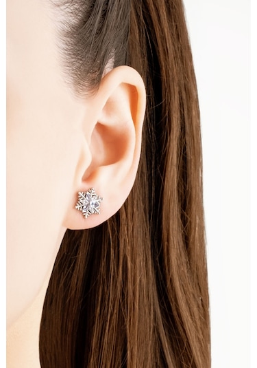 So Chic Elsa 18 Ayar Beyaz Altın Kaplama Gümüş Kar Tanesi Küpe