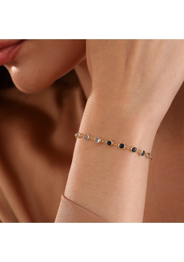 Queen Silver Jewelry 925 Ayar Gümüş Mavi Renk Geçişli Zirkon Taşlı Tamtur Bileklik Altın