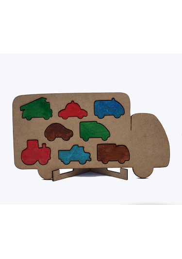 Çocuklar İçin Eğitici Ve Öğretici Ahşap Yapboz Puzzle Bul Tak Taşıtlar Arabalar Şekil Renk Eşleştirme Arabası