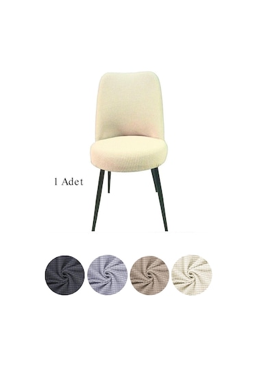 StarMall Yıkanabilir Streç Lastikli Likralı Oval Sandalye Kılıfı - Yuvarlak Sandalye Örtüsü 1 Adet Krem