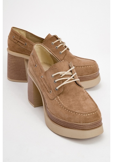 Dudley Koyu Bej Süet Bağcıklı Kadın Platform Topuklu Ayakkabı Koyu Bej