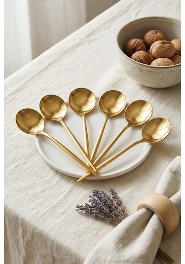 6'lı Lüks Gold Paslanmaz Çelik Tatlı Kaşığı Seti 16 Cm Gold