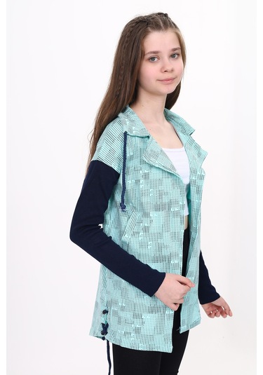 Toontoy Kız Çocuk Komple Baskılı Hırka Su Yeşili