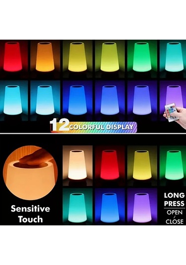 Boatshop1 Modern Usb Şarj Edilebilir Rgb Gece Lambası Uzaktan Kumandalı 5 Seviye Parlaklık 12 Renk Dokunmatik Ahşap Taneli Yatak Odası Ofis Dekoru Ahşap