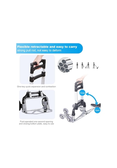 Pro Seri 6 Tekerli 80kg Kapasiteli Merdiven Çıkabilen Katlanır Taşıma Arabası Koli Yük Paket Aracı