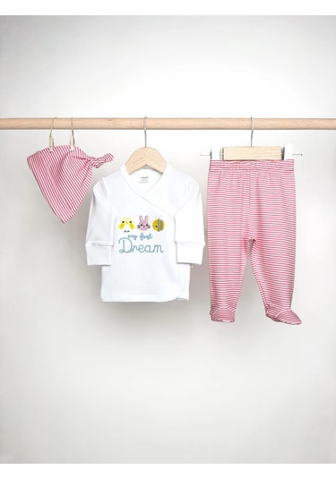 Sezgibaby 3'lü Kız Bebek Zıbın Seti Beyaz-pembe