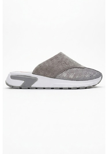 Luvishoes Glea Gri Taşlı Fileli Burnu Kapalı Kadın Terlik