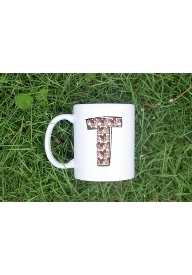 T Harfi Aşk Temalı Kupa - Kalp Desenli Kişiye Özel Romantik Sevgililer Günü Kahve Kupası Beyaz