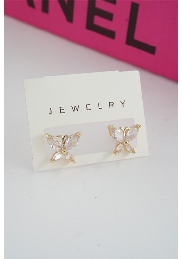 Byzeynaaksesuar Kadın Özel Tasarım Zirkon Taşlı 2'li Minimal Küpe 0021 Çok Renkli