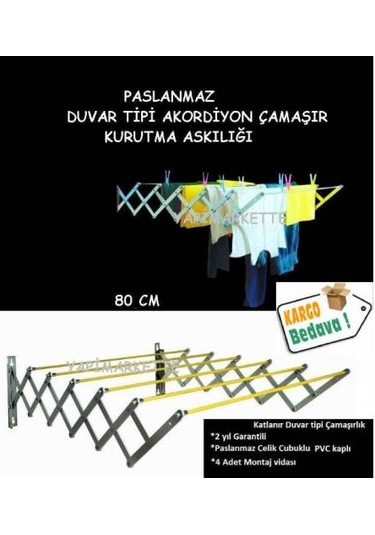 Maxas Xberen Katlanır Akordiyon Çamaşırlık - Ev Içi-Balkon-Otel 80 Cm - 7 Çubuklu-Beyaz