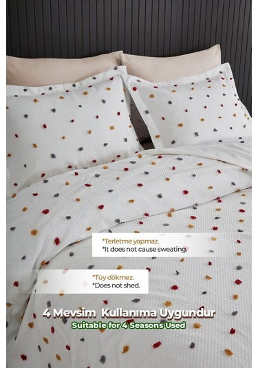 Evlen Home Ash Pike Takımı Yatak Örtüsü Seti Çift Kişilik Pamuklu 3 Parça Yumuşak Günlük Çok Renkli