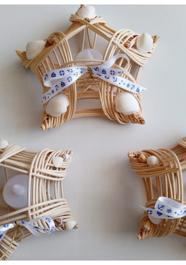Yıldız Marin Mumluk Bambu 3'lü Set Tealight Bej