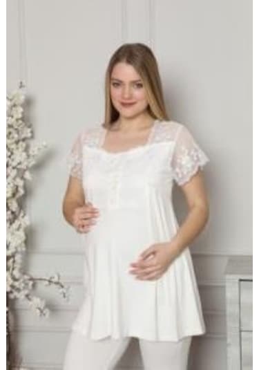 Limissi 2208 Ecru Hamile Lohusa Dantelli Pijama Tk